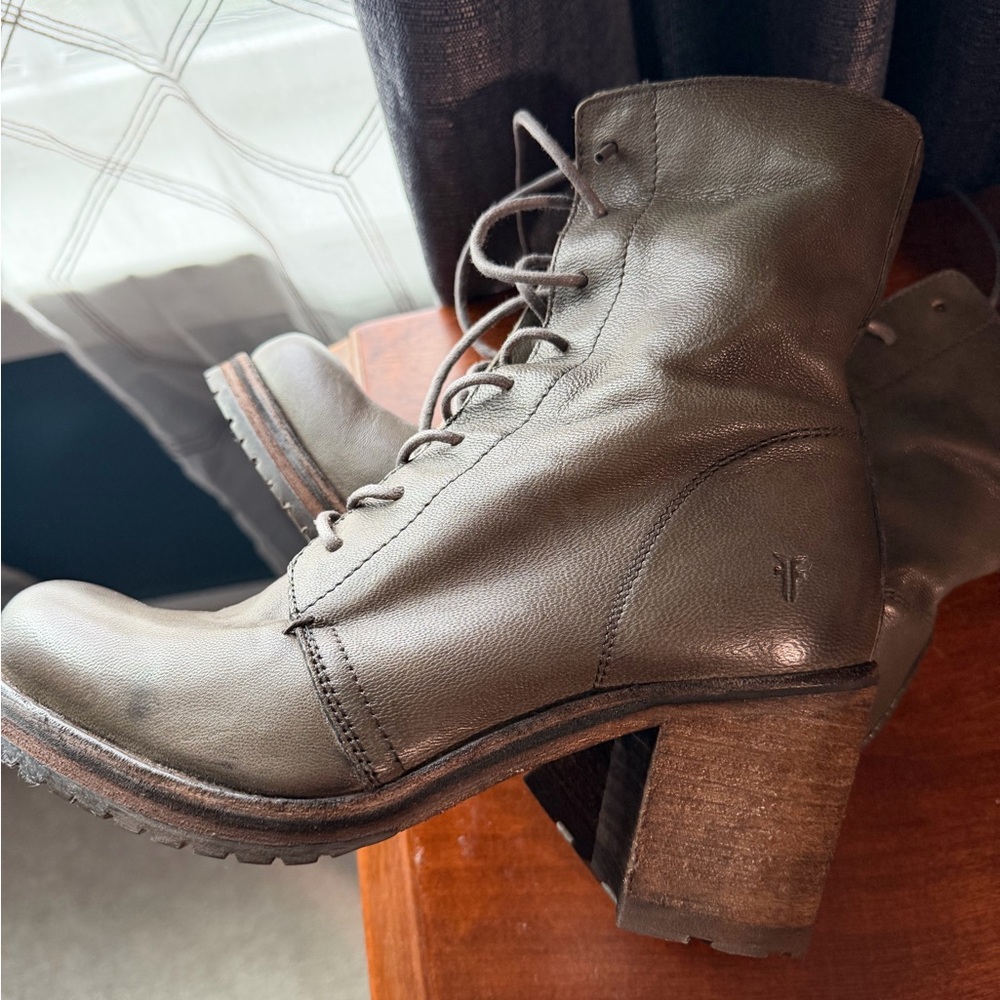 Frye Olive Leather Ankle Booties
